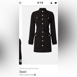 Toccin Valerie Dress - Black Trench Coat Dress with Gold Buttons